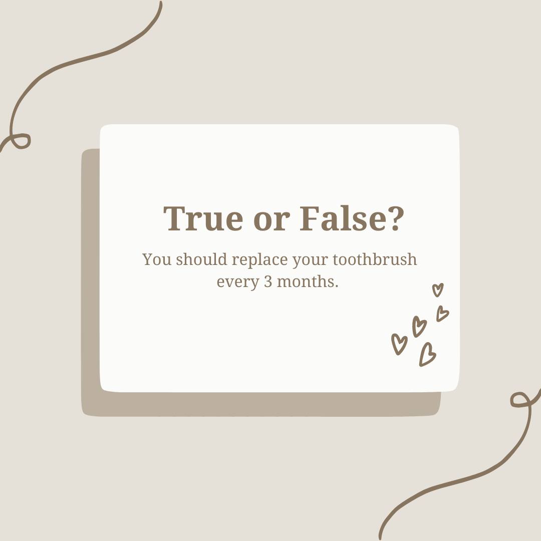 Dental Trivia Time! 🧠🦷 True or False: You should replace your toothbrush every 3 months. Comment below with your answer! #DentalTrivia #FunFacts